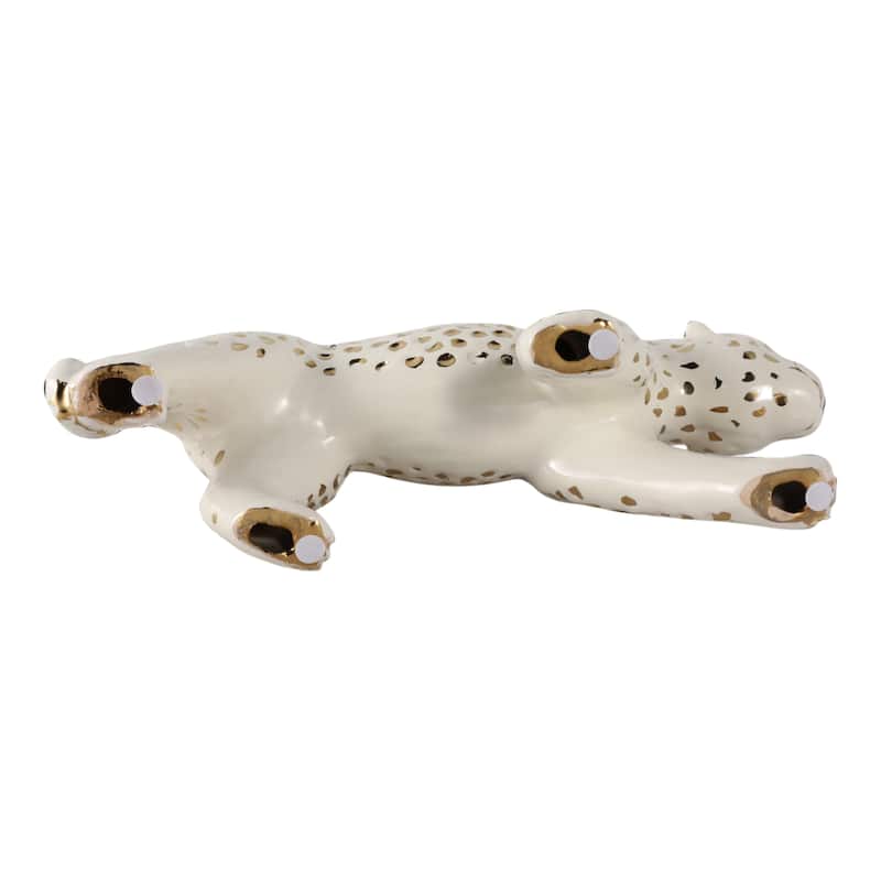 Ceramic Leopard Decorative Figurine - White and Gold