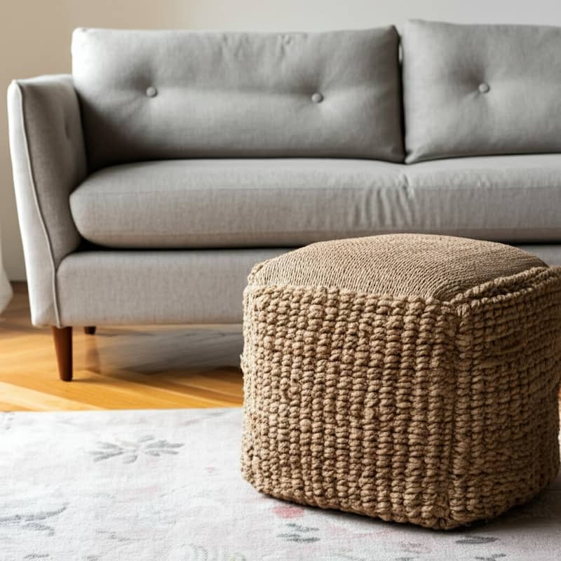 HomeRoots 18" Natural Jute Blend Cube Pouf Ottoman - Natural - 18' X '18' X '18