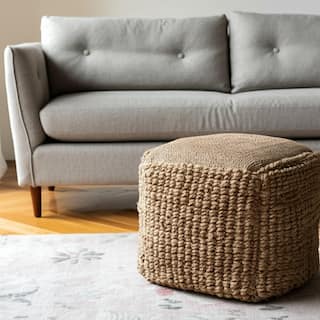 HomeRoots 18" Natural Jute Blend Cube Pouf Ottoman
