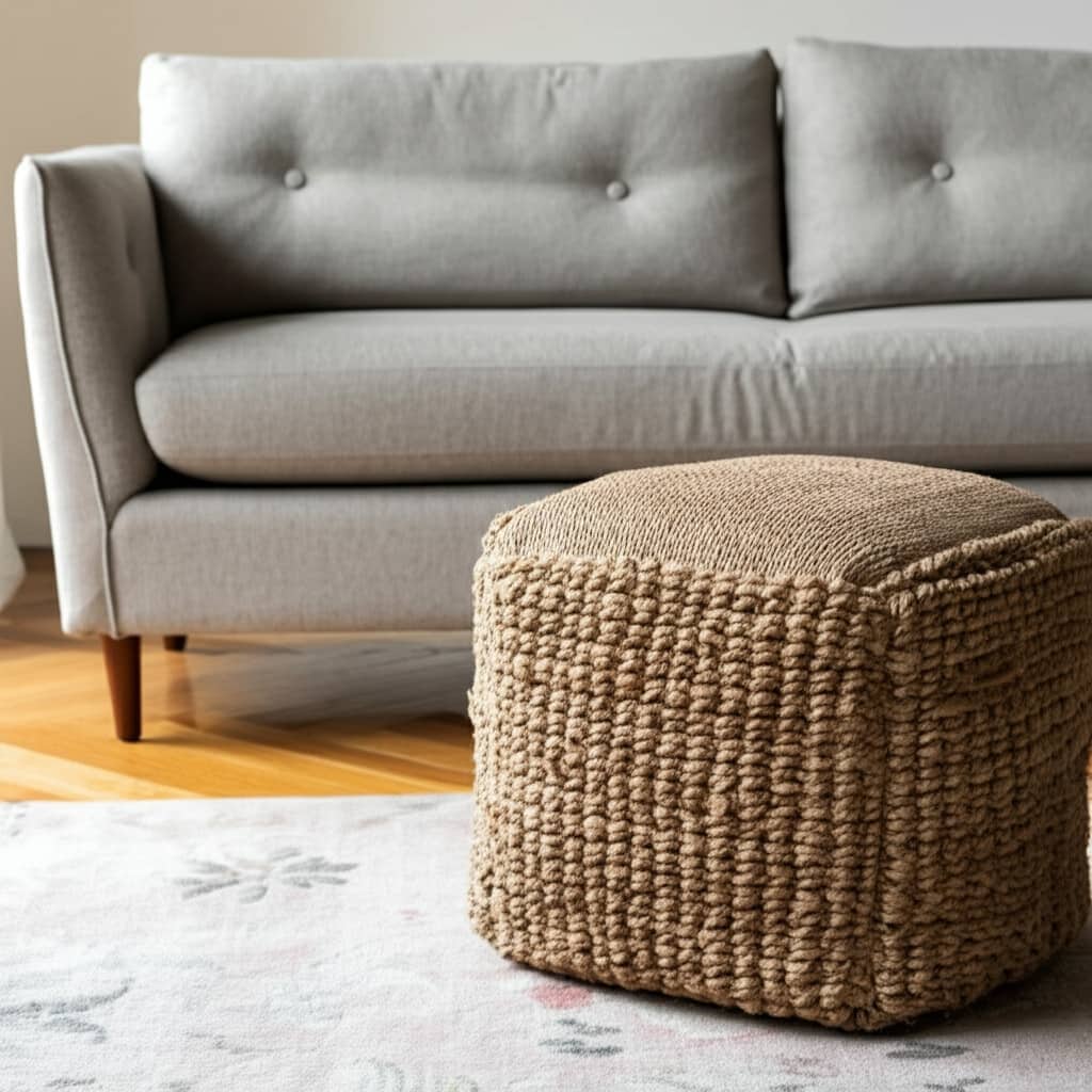 HomeRoots 18" Natural Jute Blend Cube Pouf Ottoman