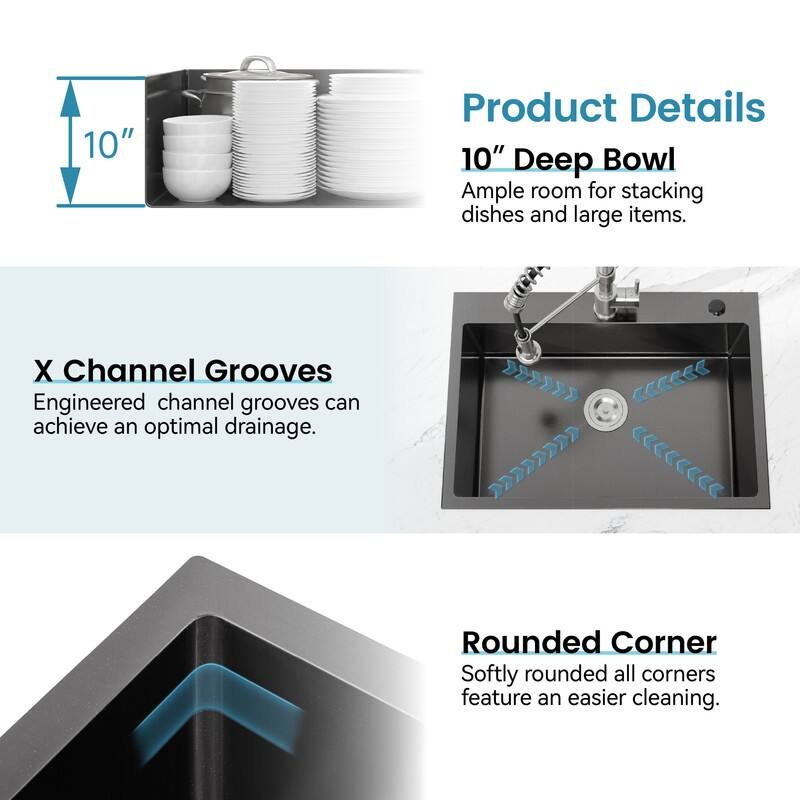 MEDUNJESS Stainless Steel drop in single bowl kitchen sink