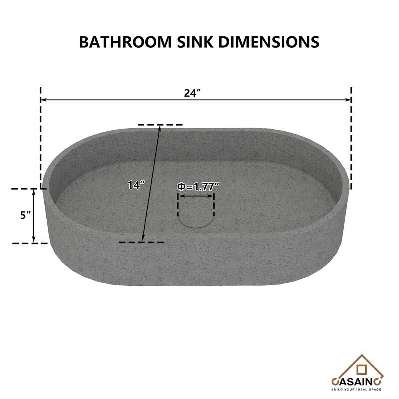 CASAINC Concrete Vessel Sink Oval Bathroom Sink Art Basin with the Same Color Drainer