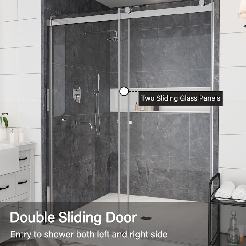 CASAINC 48"/60"W x 76"H Double Sliding Frameless Shower Door with Clear Glass