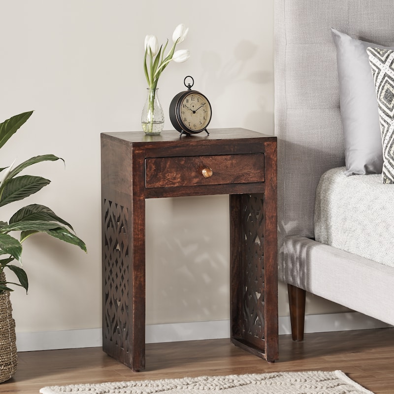 18" Traditional End Table with Wood Finish and One Drawer for Living Room or Bedroom