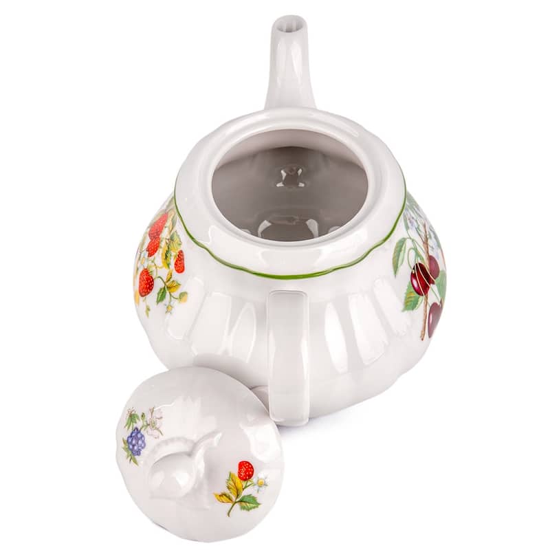 Very Berry White Porcelain Tea Pot - 40.58 fl oz