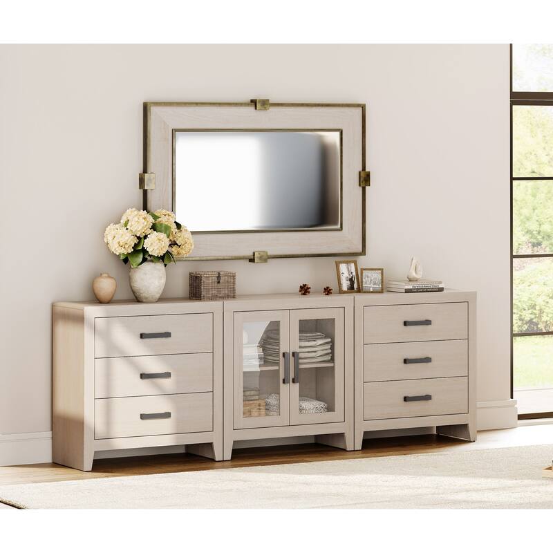 WAMPAT TV Stand for TVs up to 85 Inch, 3 in 1 Multifunction Entertainment Center with Drawers and Glass Doors - n/a