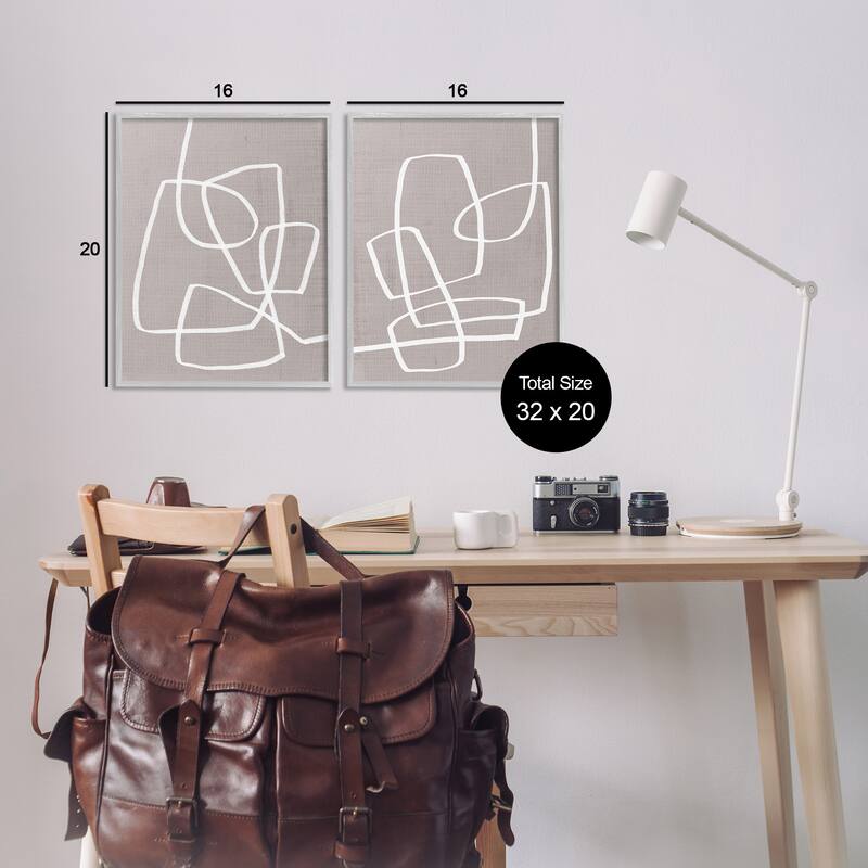 Stupell Abstract Busy Line Minimal Boho Design Brown White 2pc Multi Piece Framed Wall Art Set
