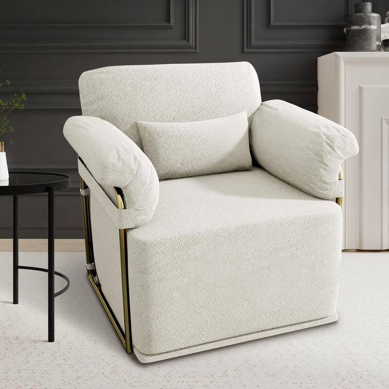 360 Degree Square Swivel Accent Sofa Chair with Gold Metal Legs