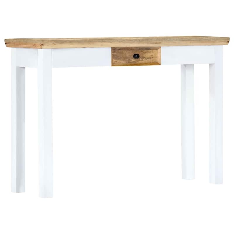 vidaXL Console Table White and Brown 43.3"x13.7"x29.5" Solid Mango Wood