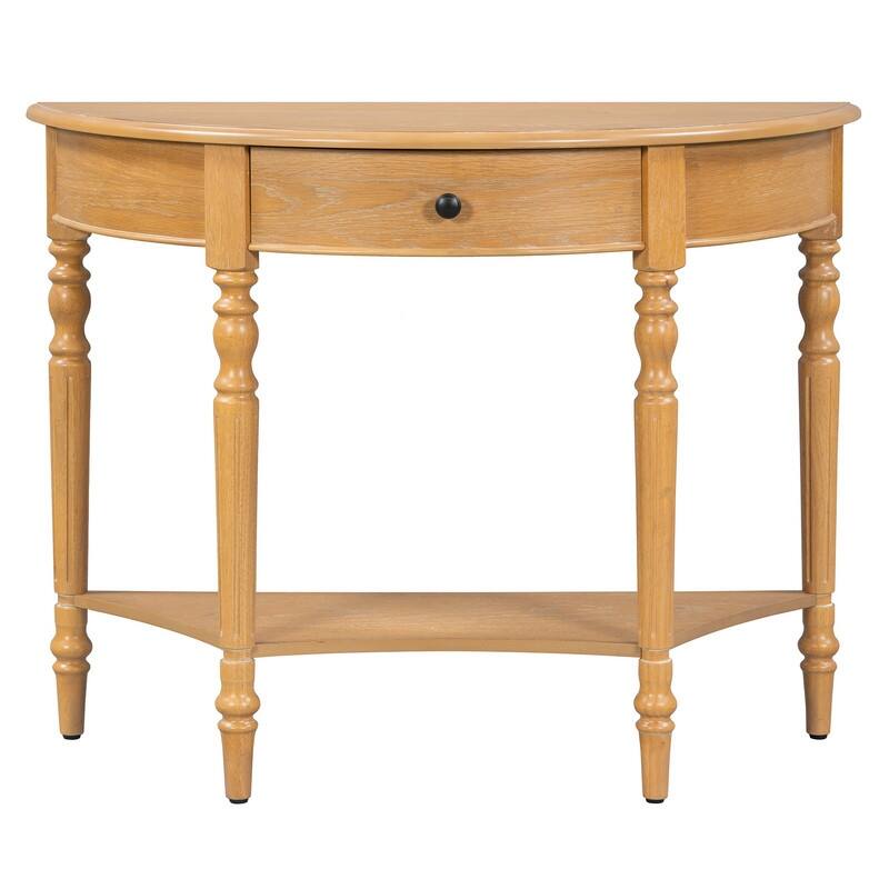 Farmhouse Half Moon Console Table with Drawer and Shelf for Entryway and Living Room Decor
