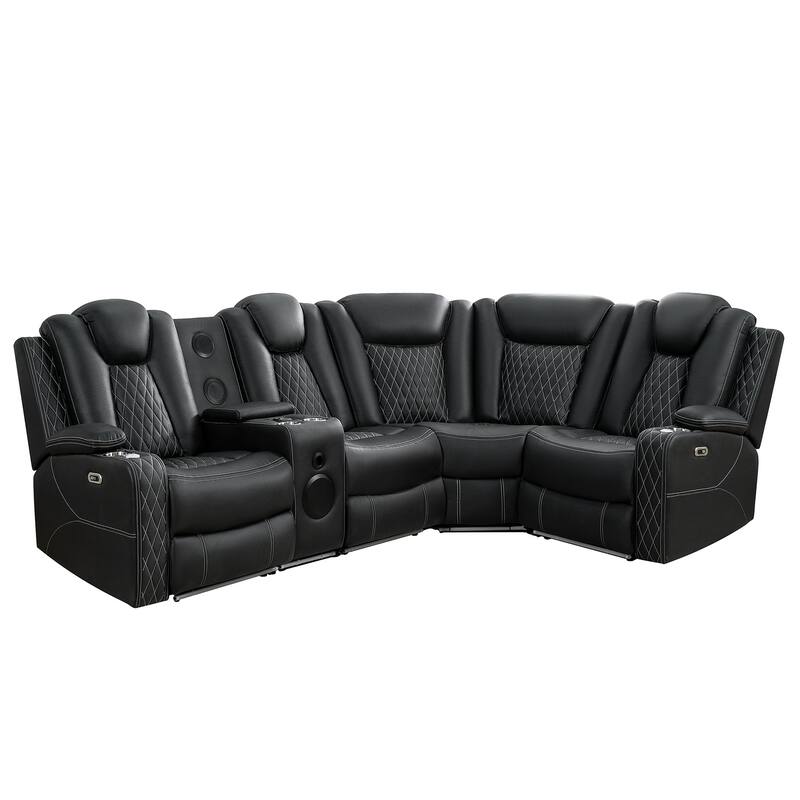 Luxury Reclining 5 & 6 Seater Corner Sofa w/ LED, USB, Wireless Charging, Bluetooth & Storage - Black, 5-Seater