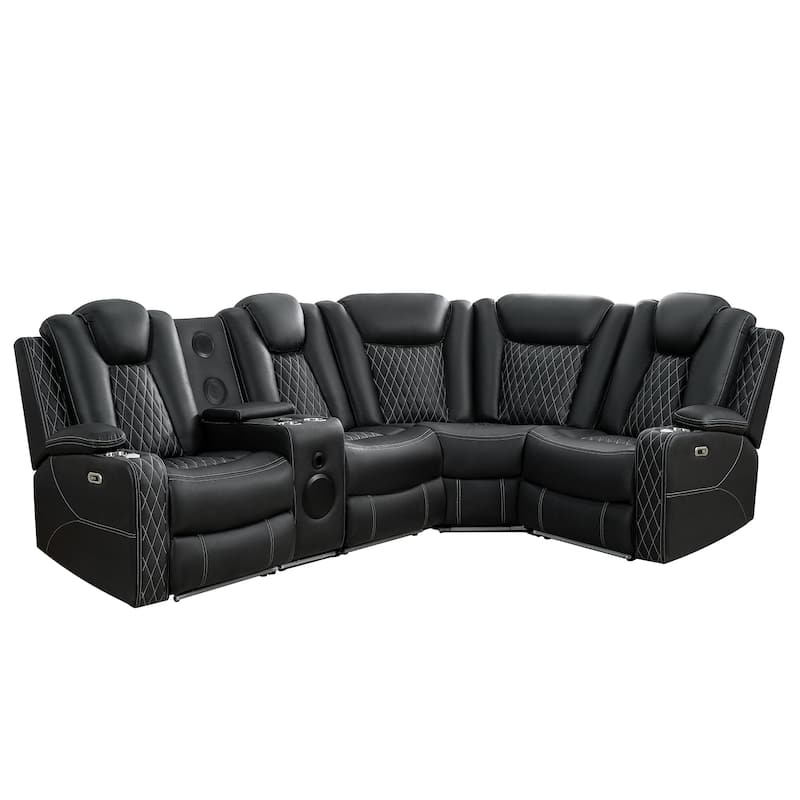 Premium Air Leather Home Theater Loveseat with LED Lights, Recliner with Built-in Speakers & Wireless Charging