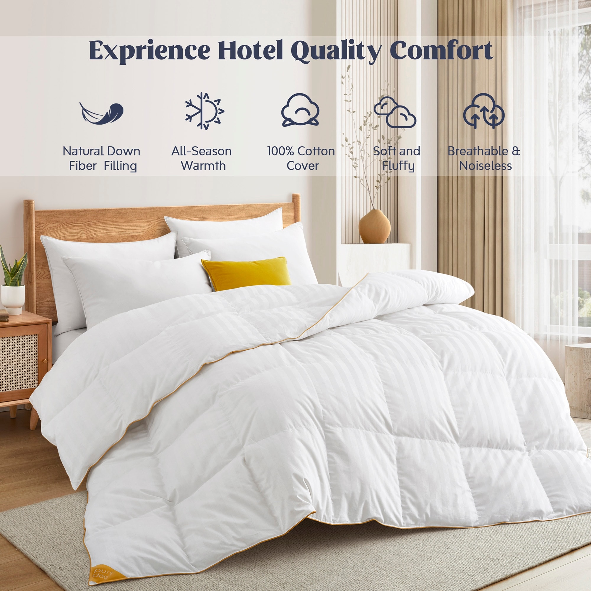 Year Round White Goose Down Comforter with 500 Thread Count Cotton Cover