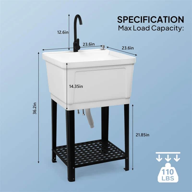 Plastic Utility Sink Freestanding with Storage Shelf