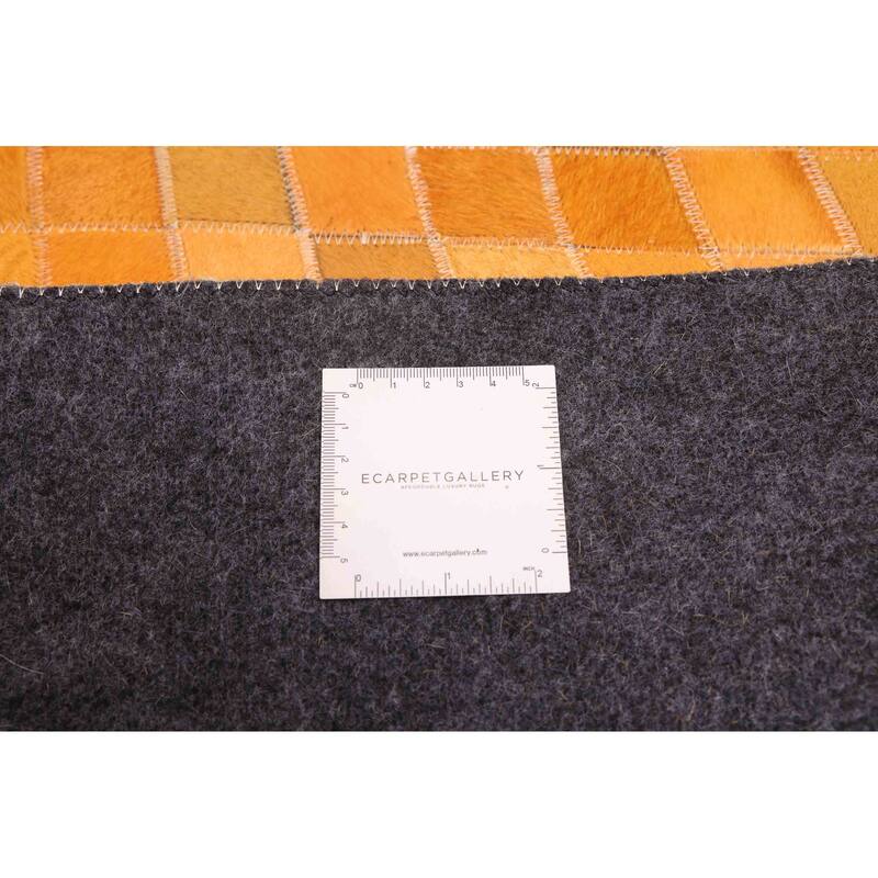 ECARPETGALLERY Handmade Cowhide Patchwork Orange Leather Rug - 8'1 x 10'0