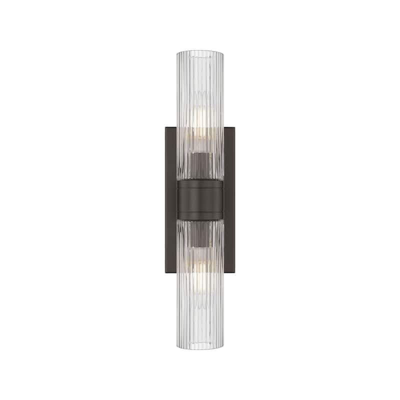 Innovations Lighting Ballston Urban - 2 Light 8" Wall-Mounted Bath Vanity Light - Striped Clear/Oiled Brass