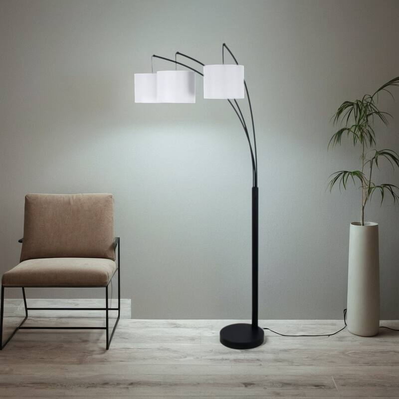 84" 3-Light Metal Floor Lamp with Linen Shade, Black
