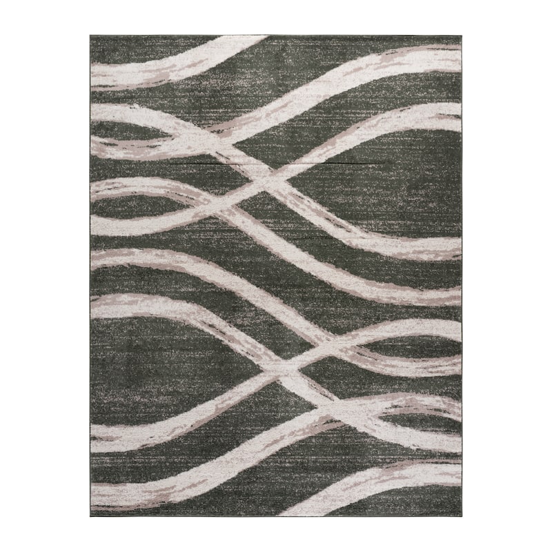 SAFAVIEH, Adirondack Vinni Modern Abstract Distressed Rug - 10' x 14' - Dark Green/Ivory