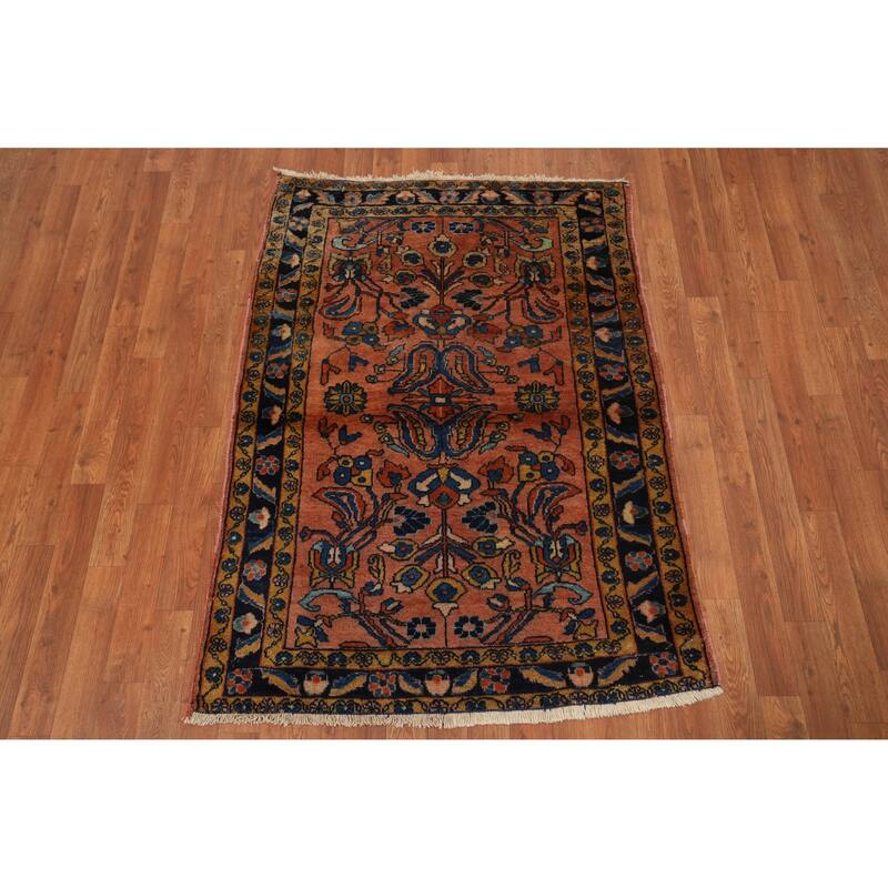 Hand Knotted Oriental 100% Wool Carpet Traditional Floral Coral Lilian Area Rug - 4' 8'' X 3' 5''