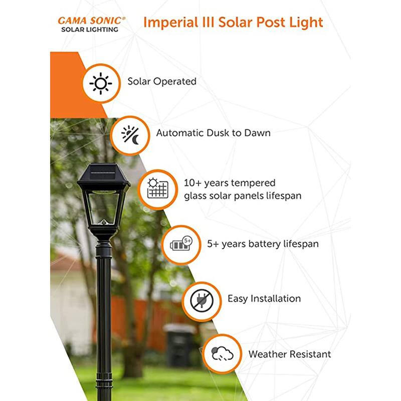 Gama Sonic Imperial III 1-Light Commercial Solar Post Light w/ 2 Color