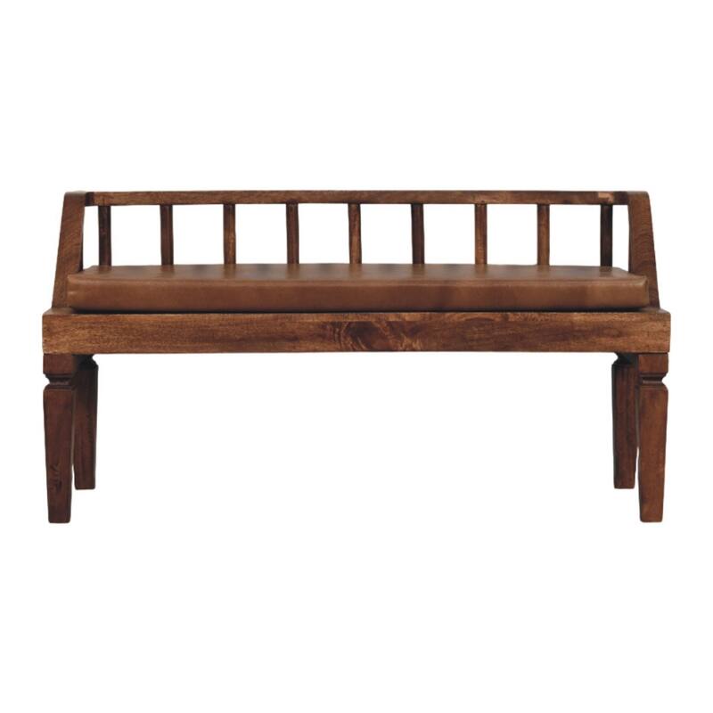 Artisan Furniture Solid Wood Bordeaux Leather Bench, Brown