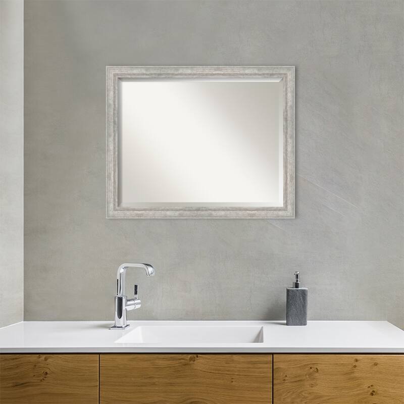 Angled Beveled Wood Framed Bathroom Vanity Wall Mirror