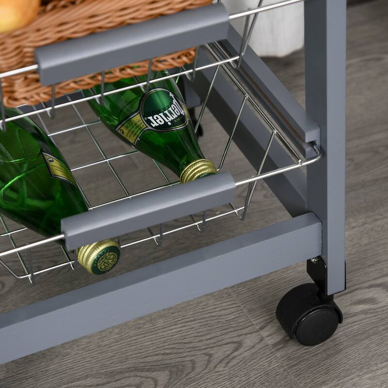 HOMCOM 32.25" Wooden Rolling Kitchen Storage Cart on 360-deg Swivel Wheels with Ample Storage Space & Solid Structure