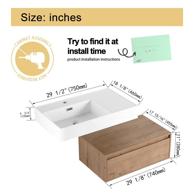 Malwee 30"/60" Floating Bathroom Vanity, Wall Mounted Bathroom Vanity with Single/Double Sink and Soft Close Drawers