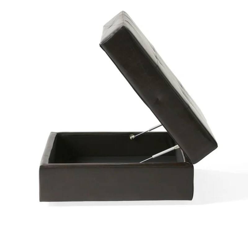 Roomfitters 31" Square Storage Ottoman, Tufted Faux Leather Coffee Table Bench with Lift Top, Dark Brown