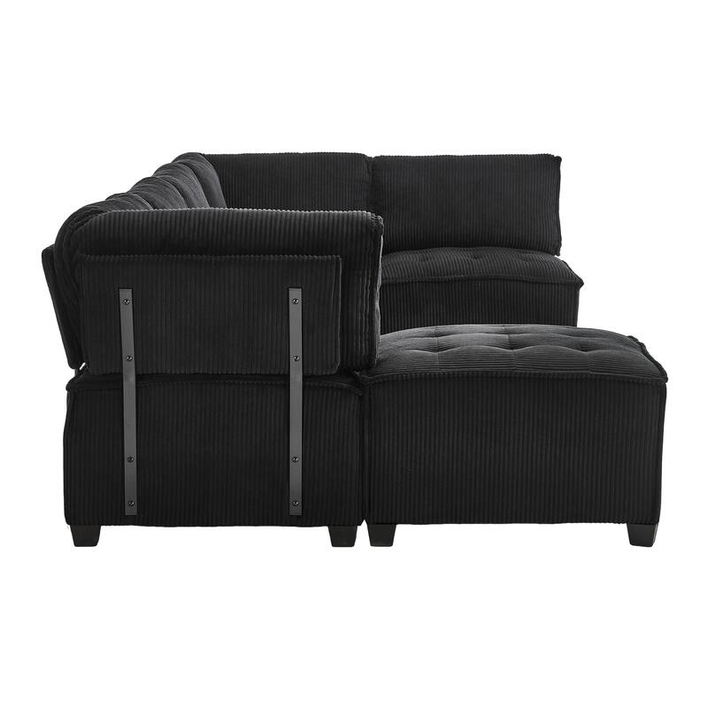 121.26" Corduroy Modular Sectional Sofa 6- Seat U Shaped Couch with Reversible Chaise and Ottoman