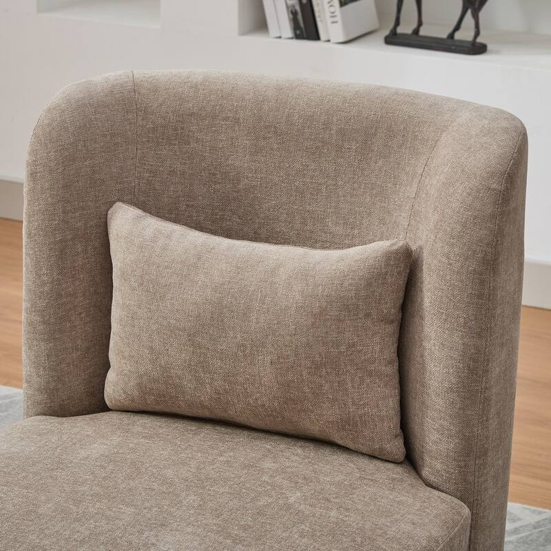25.2 "Wide Modern Chenille Cushioned Armless Metal Base 360° Swivel Chair with Pillow, Lounge Area