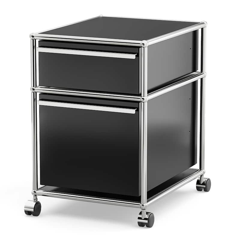 Modern 2/3-Drawer Wheel File Storage Cabinet with Stainless Metal - Black 2-layer Drawer