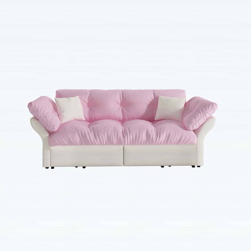 3-in-1 Convertible Tufted Loveseat with 2 Soft Pillows,Multi-Functional Sleeper
