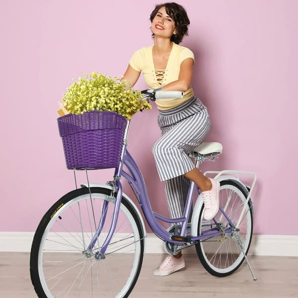 Basket Purple Bike Cruiser 7-Speed Women's Hybrid With Basket