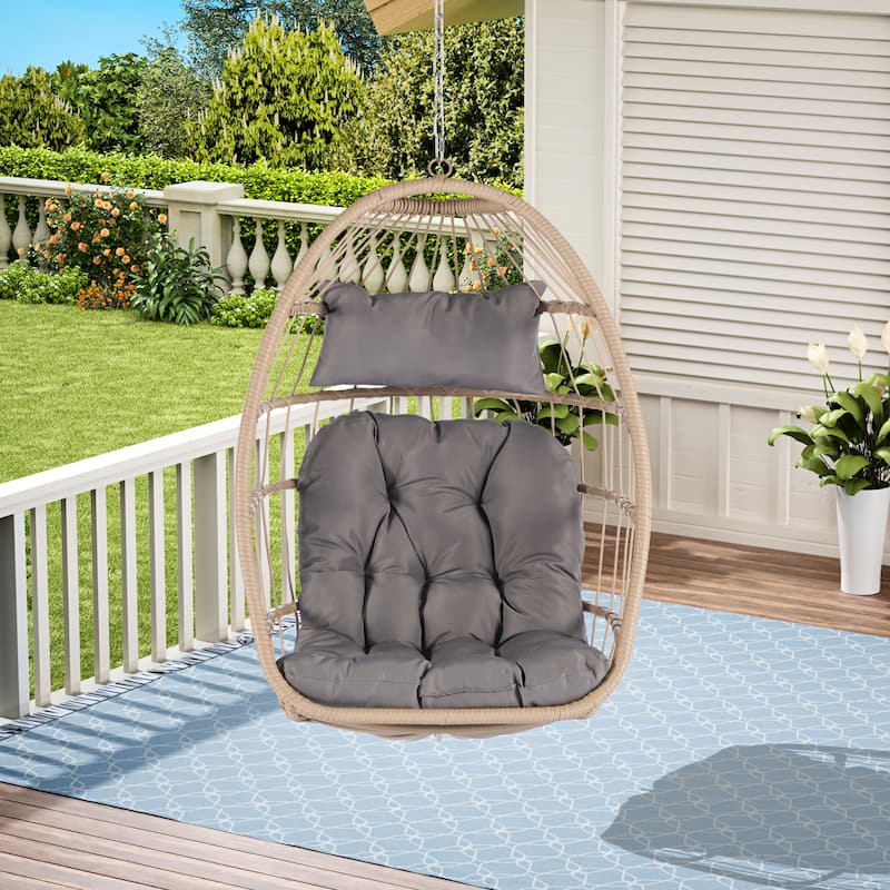 Outdoor Garden Rattan Egg Swing Chair Hanging Chair - Light Grey