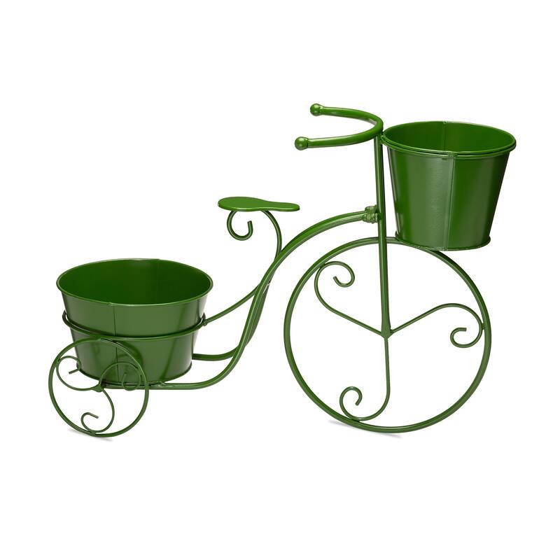 Glitzhome 21.5"L Spring Farmhouse Metal Bicycle Planter Stands Flower Pot Cart