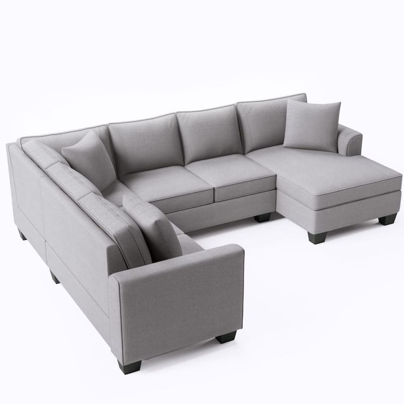 110*86" Sectional Sofa Upholstered Modern English Arm Classic U-shaped Sofa 3 Pillows Included