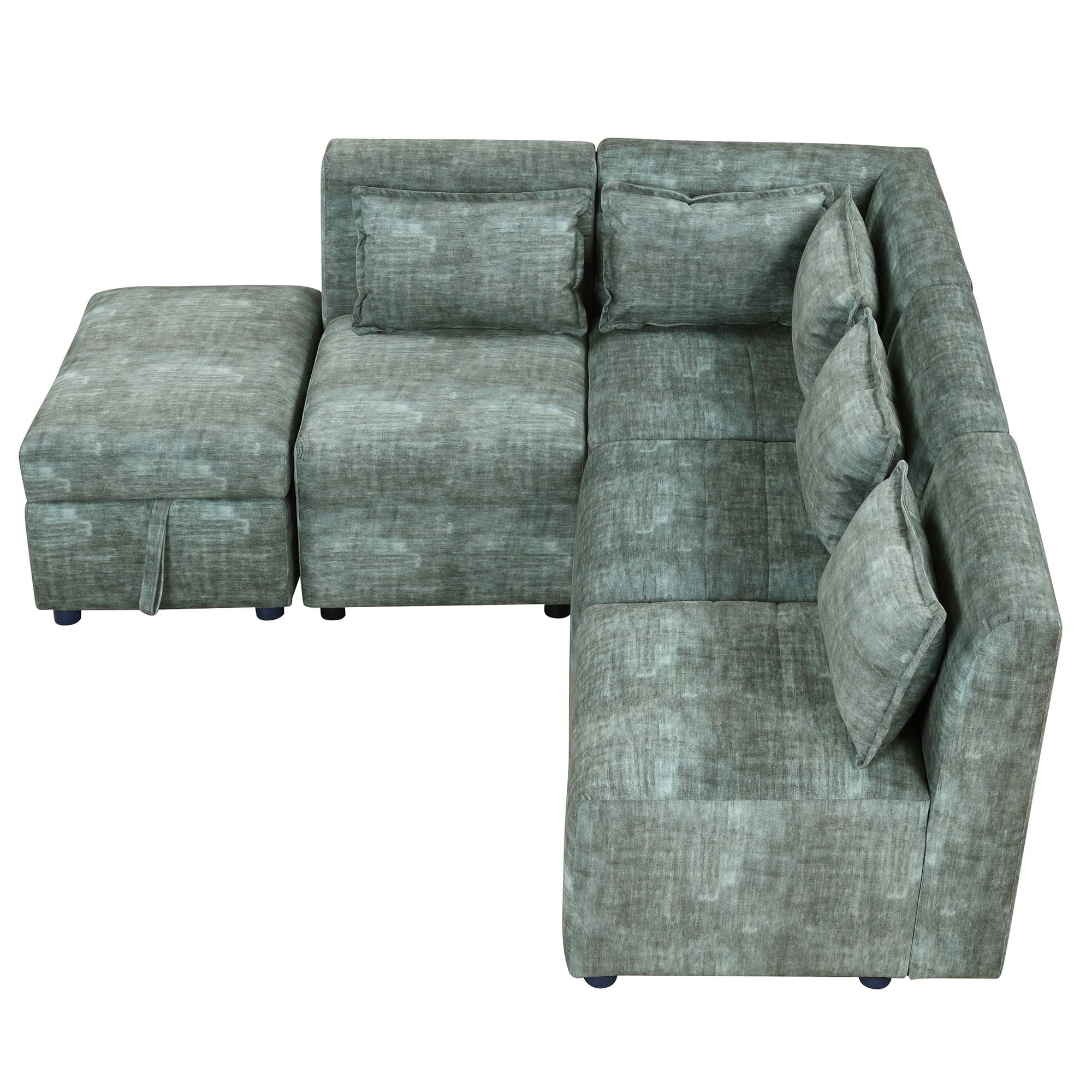 Blue-Green Chenille Fabric Sectional Sofa Sets L-shape Sectionals ...