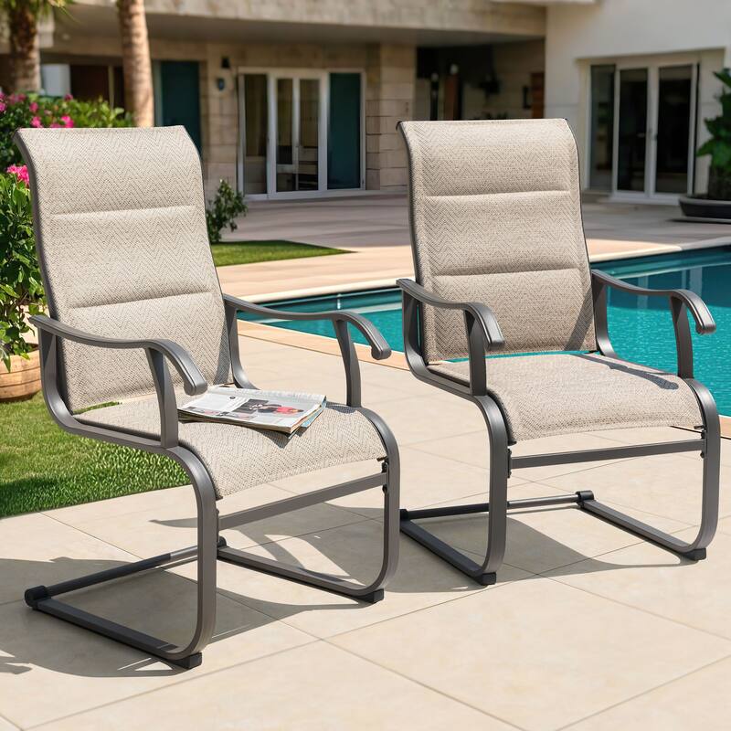 Outdoor Patio Dining Chairs, Breathable Textilene, Iron Frame - Beige