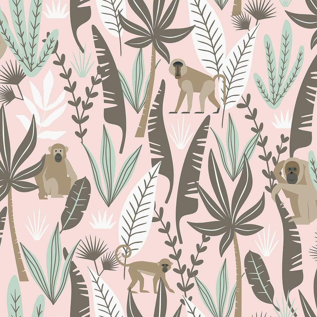 Chesapeake Kiki Pink Monkeys Wallpaper - 20.9 x 396 x 0.025