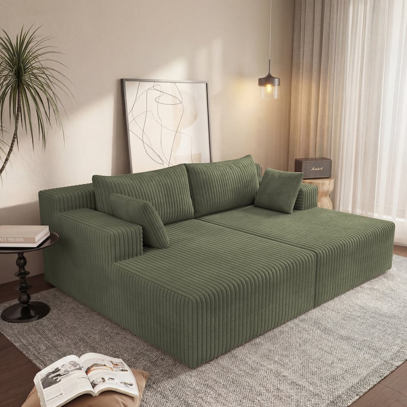 96" Cloud Sectional Couch with L-Shape Chaise,Modern Modular Sofa with Deep Seat, Upholstered Couches for Bedroom - Antique Green