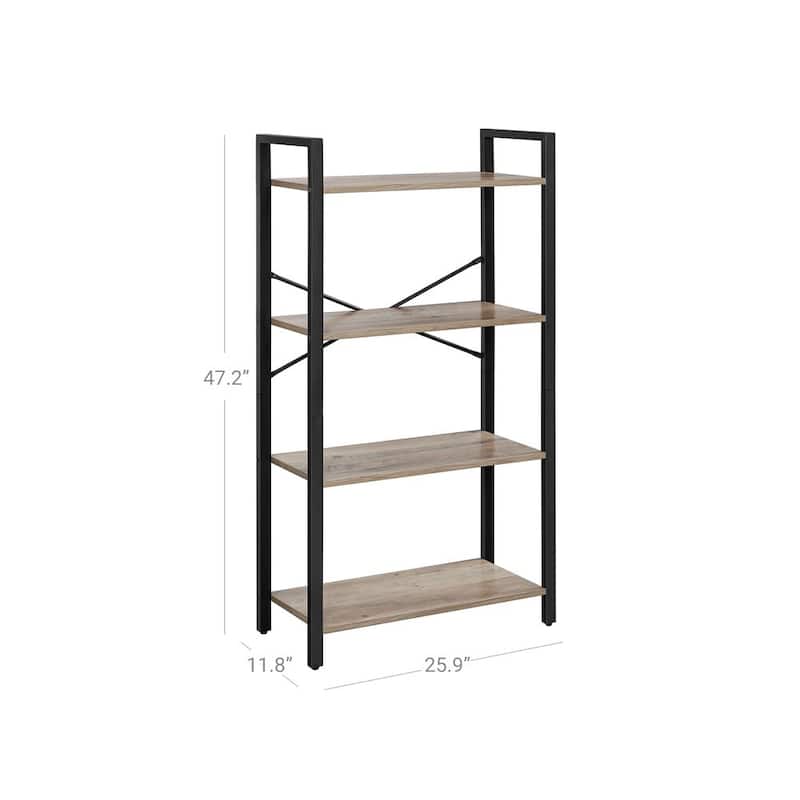 4-Tier Freestanding Vertical Storage Bookcase Shelf with Steel Frame and X-Shaped Bars - 25.9"L x 11.8"W x 47.2"H
