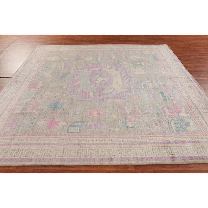 Hand Knotted Oriental 100% Wool Carpet Transitional Geometric Multi-Colored Oushak Area Rug - 9' 0'' X 8' 10''
