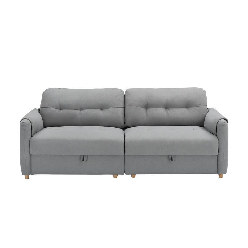 79.50 inches long, Teddy Cotton Linen Sofa Fabric, with metal conical long legs, metal strip matching, stylish and simple