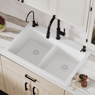 Karran Top Mount Double Equal Bowl Quartz Kitchen Sink - 33" x 22" x 9" - 33" x 22" x 9"