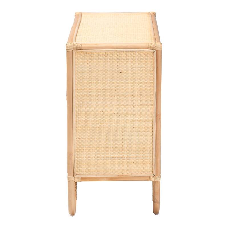 Acelin Natural Rattan Storage Cabinet - Handcrafted Boho Accent Console with Floral Doors, Natural Wicker Sideboard
