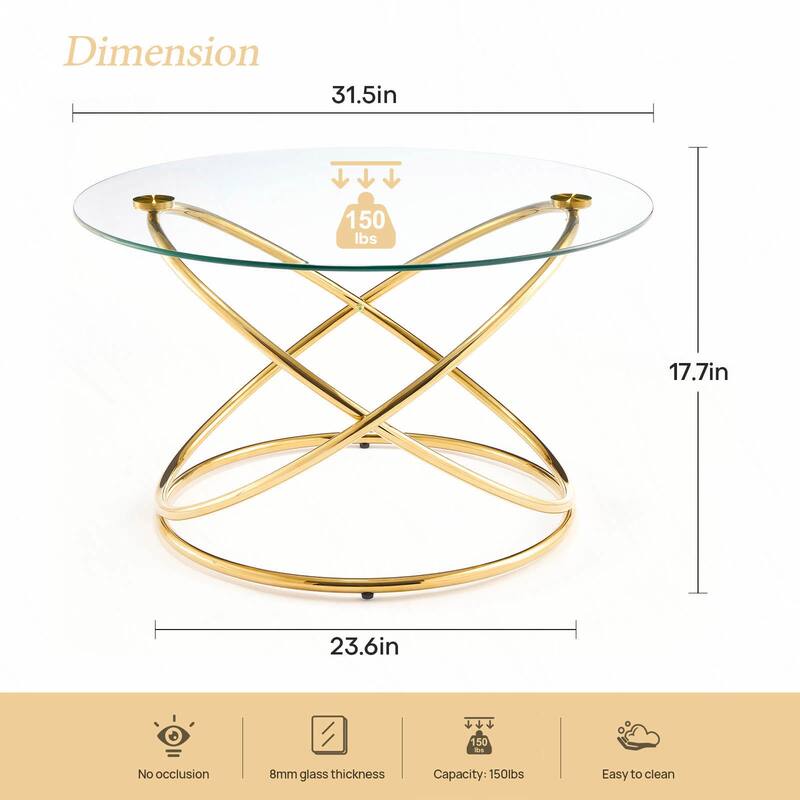 Tempered Glass Top Round Coffee Table with Metal Base