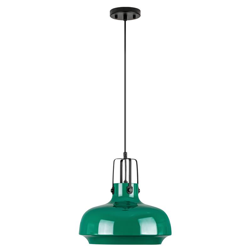 1-Light Farmhouse Industrial Green Dome Adjustable Pendant Hanging Light with Matte Black Hardware for Kitchen Island