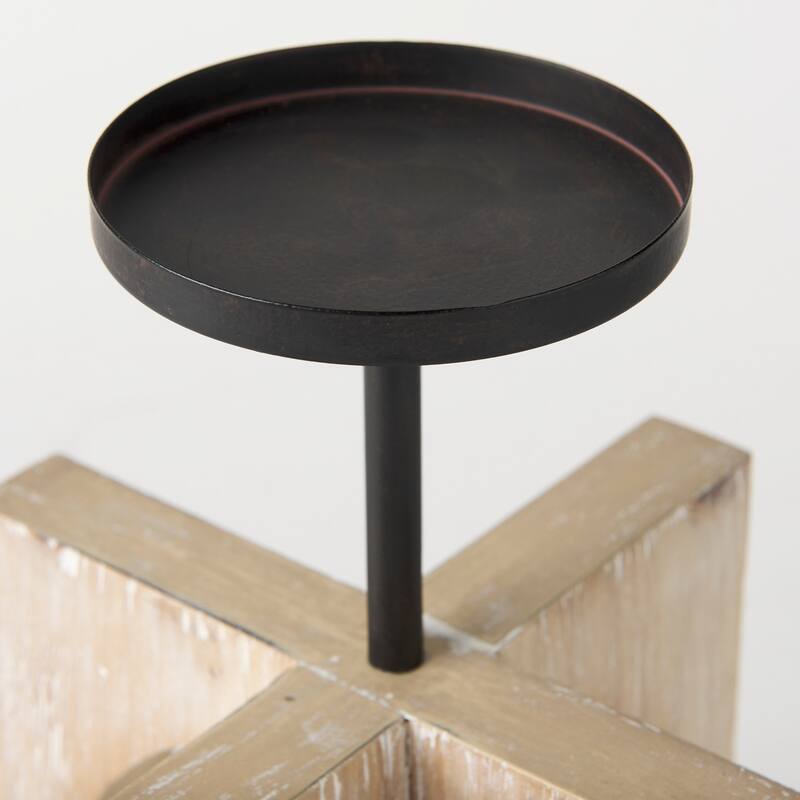 Cambie 5.7L x 5.7W x 10.0H Light Brown Wood W/Black Metal Small Candle Holder