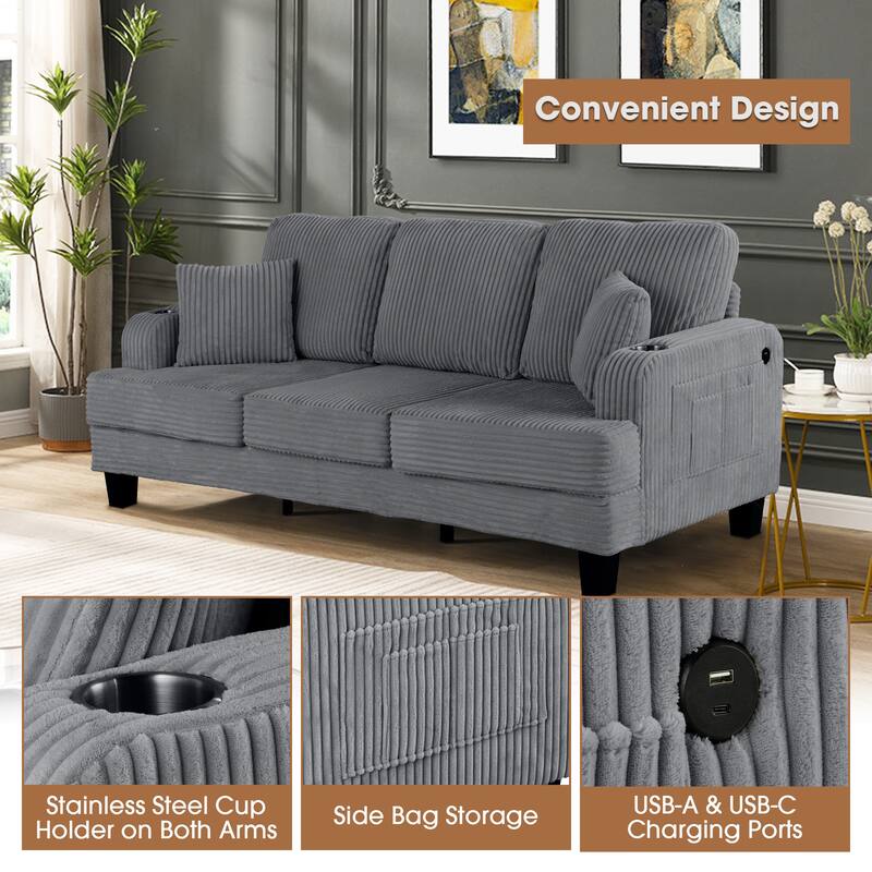 Modern Fabric 3-piece Sectional Sofa Set with Loveseat and Storage Ottoman